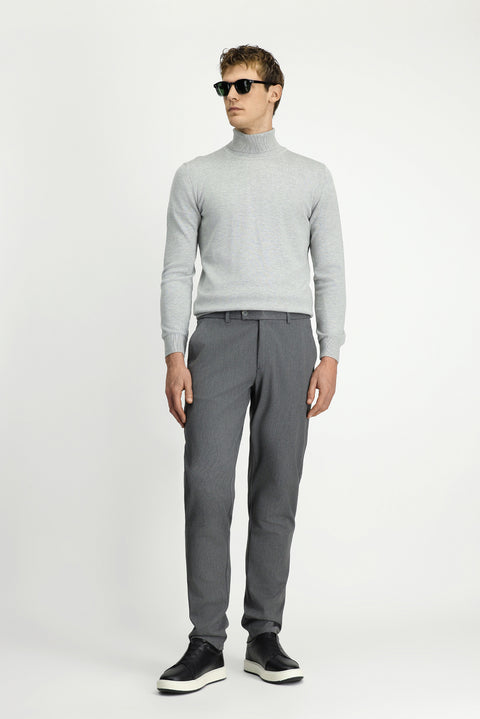 Medium Gray Slim Fit Elastic Waist Cotton Canvas / Chino Trousers