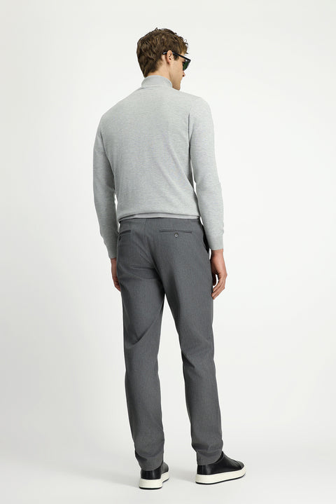 Medium Gray Slim Fit Elastic Waist Cotton Canvas / Chino Trousers