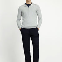Mid-Navy Slim Fit Narrow Cut Elastic Waist Cotton Canvas / Chino Trousers