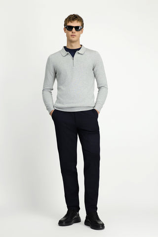 Orta Lacivert Slim Fit Dar Kesim Beli Lastikli Pamuklu Kanvas / Chino Pantolon