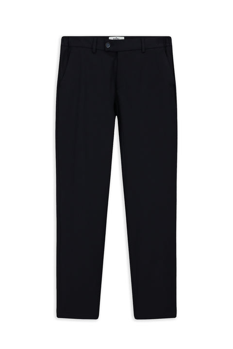 Mid-Navy Slim Fit Narrow Cut Elastic Waist Cotton Canvas / Chino Trousers