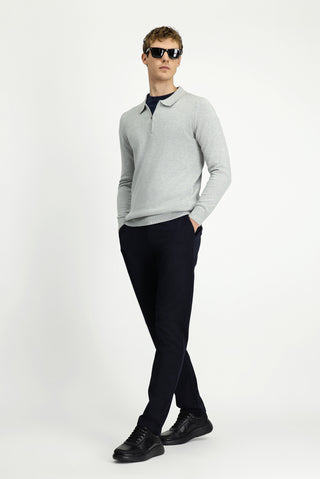  Orta Lacivert Slim Fit Dar Kesim Beli Lastikli Pamuklu Kanvas / Chino Pantolon