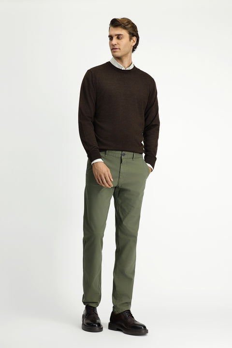 Orta Haki Slim Fit Dar Kesim Likralı Kanvas / Chino Pantolon