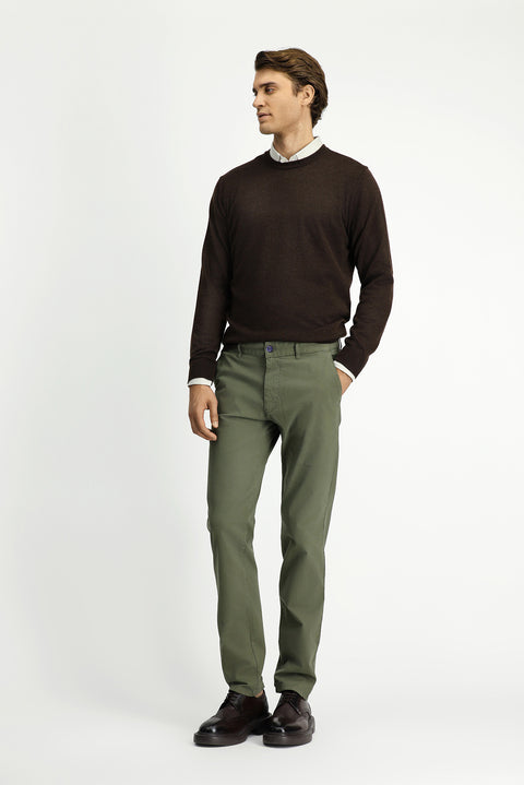Orta Haki Slim Fit Dar Kesim Likralı Kanvas / Chino Pantolon