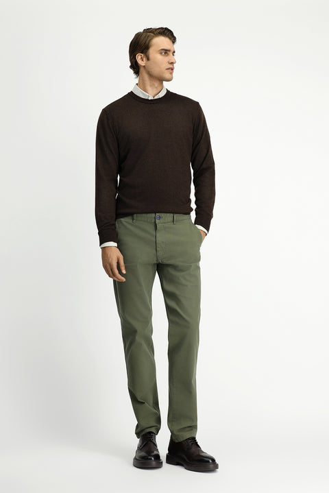 Orta Haki Slim Fit Dar Kesim Likralı Kanvas / Chino Pantolon