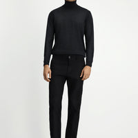 Black Slim Fit Patterned Canvas / Chino Trousers with Lycra