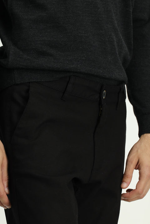 Black Slim Fit Patterned Canvas / Chino Trousers with Lycra