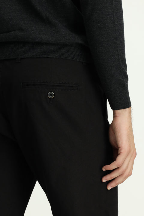 Black Slim Fit Patterned Canvas / Chino Trousers with Lycra