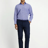 Mid-Navy Blue Slim Fit Stretch Patterned Canvas / Chino Trousers