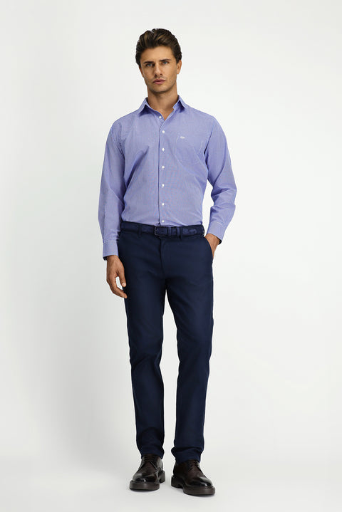 Mid-Navy Blue Slim Fit Stretch Patterned Canvas / Chino Trousers