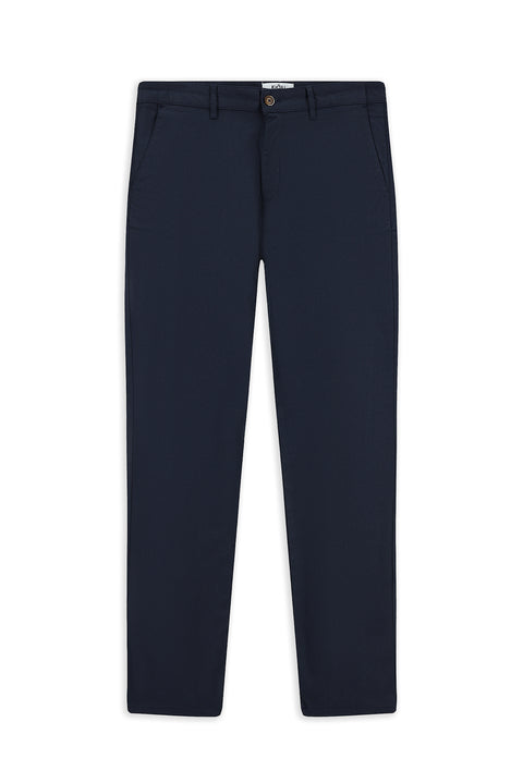 Mid-Navy Blue Slim Fit Stretch Patterned Canvas / Chino Trousers
