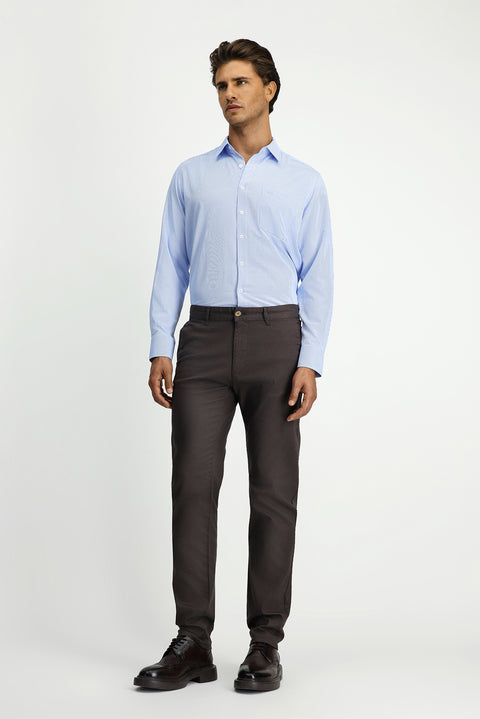 Light Brown Slim Fit Stretch Patterned Canvas / Chino Trousers