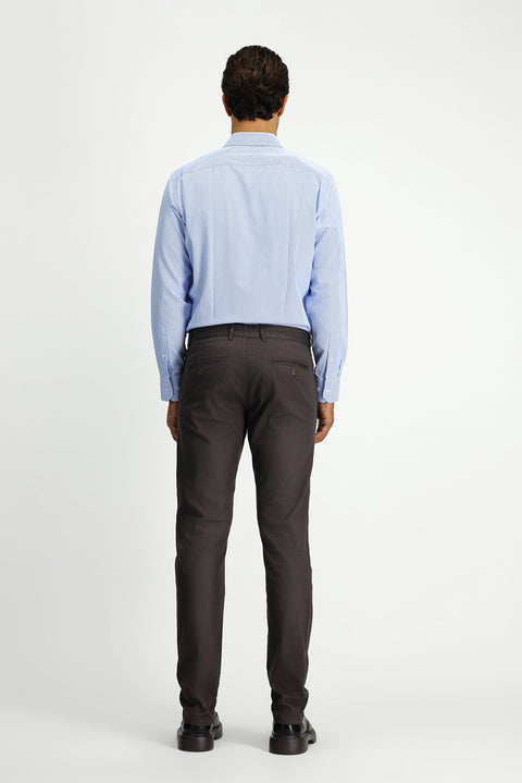 Light Brown Slim Fit Stretch Patterned Canvas / Chino Trousers