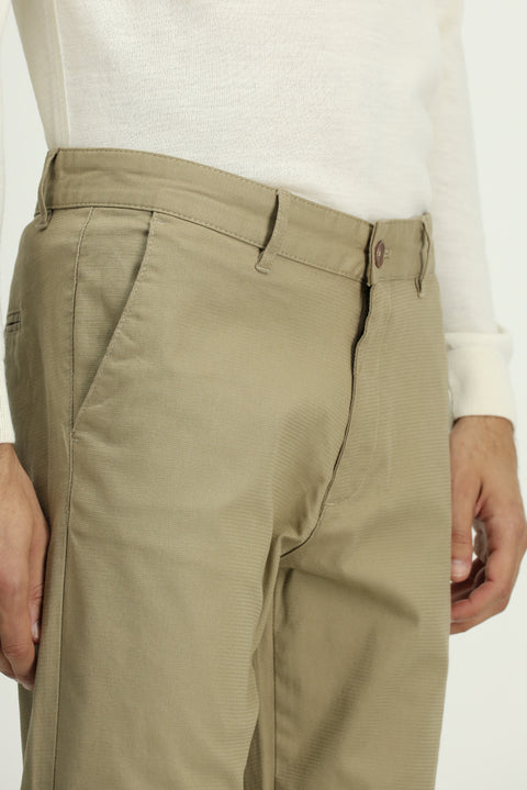 Light Mink Slim Fit Skinny Patterned Canvas / Chino Trousers