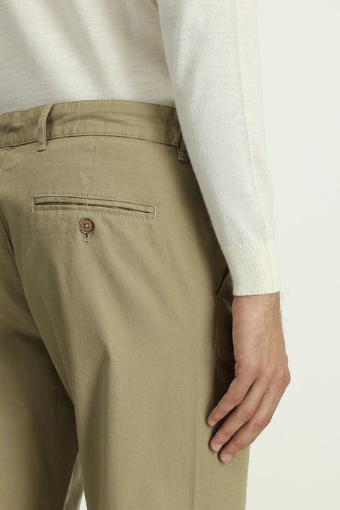 Light Mink Slim Fit Skinny Patterned Canvas / Chino Trousers