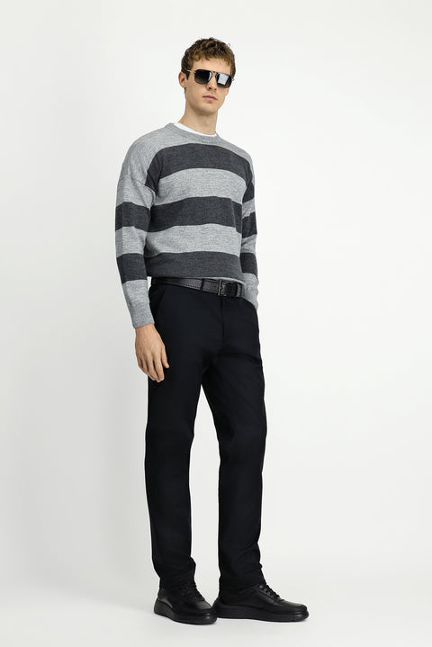 Black Relaxed Fit Stretch Canvas / Chino Trousers