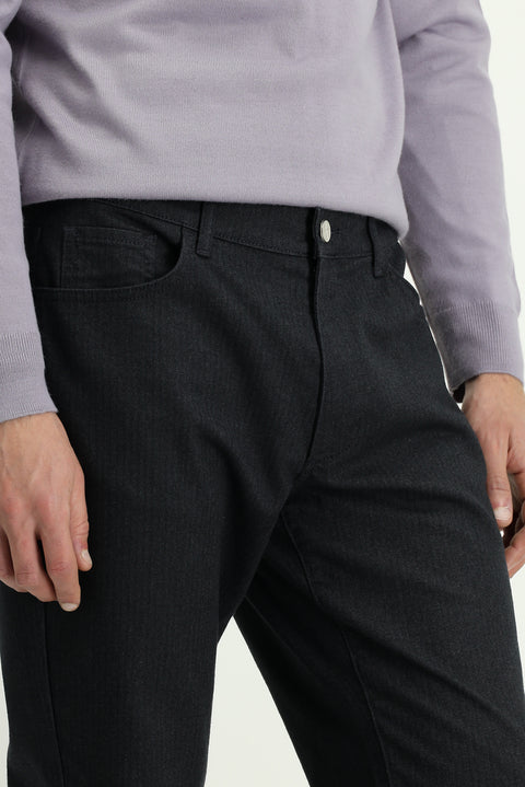 Dark Anthracite Regular Fit Standard Cut Lycra Canvas / Chino Trousers