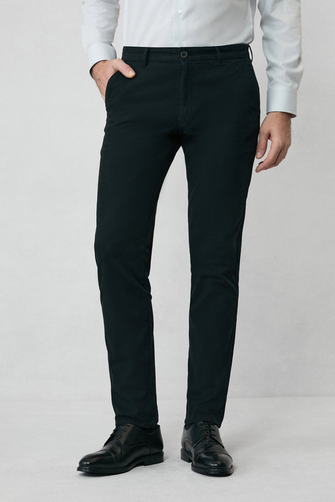 Black Slim Fit Narrow Cut Side Pocketed Stretchy Canvas / Chino Trousers