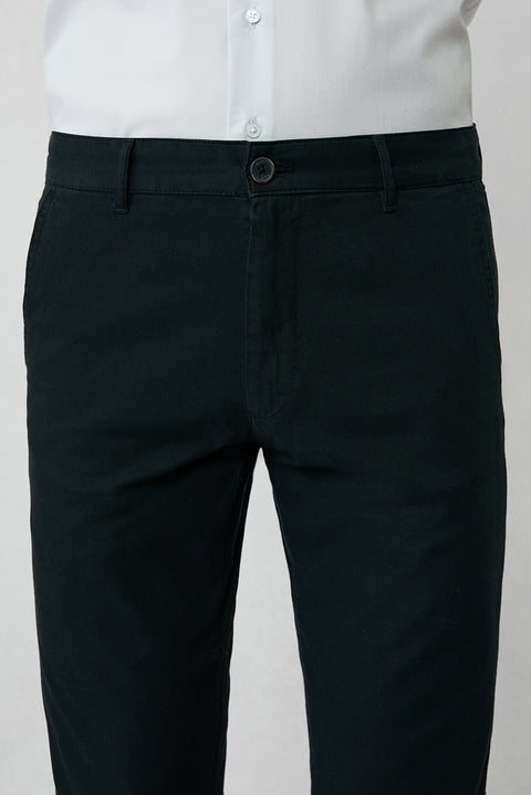 Black Slim Fit Narrow Cut Side Pocketed Stretchy Canvas / Chino Trousers
