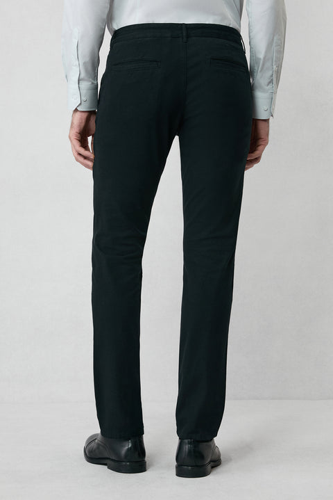 Black Slim Fit Narrow Cut Side Pocketed Stretchy Canvas / Chino Trousers