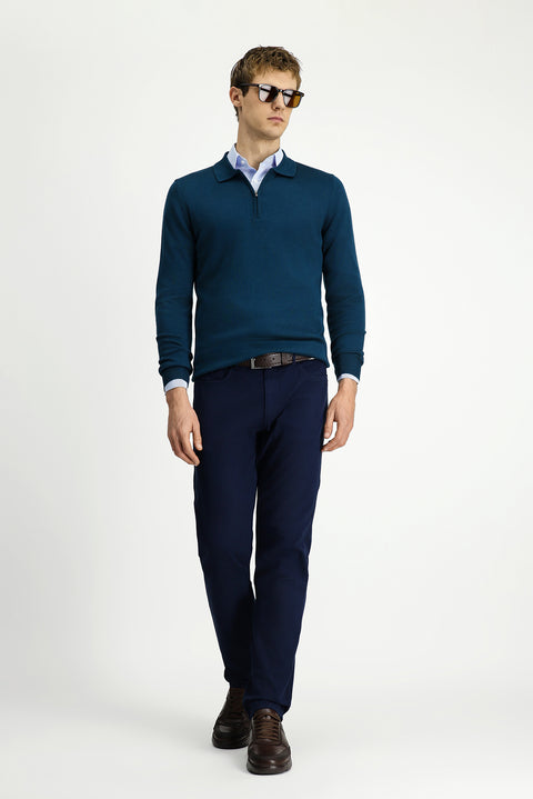 Mid-Navy Slim Fit Stretch Canvas / Chino Trousers