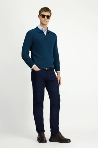  Orta Lacivert Slim Fit Dar Kesim Likralı Kanvas / Chino Pantolon