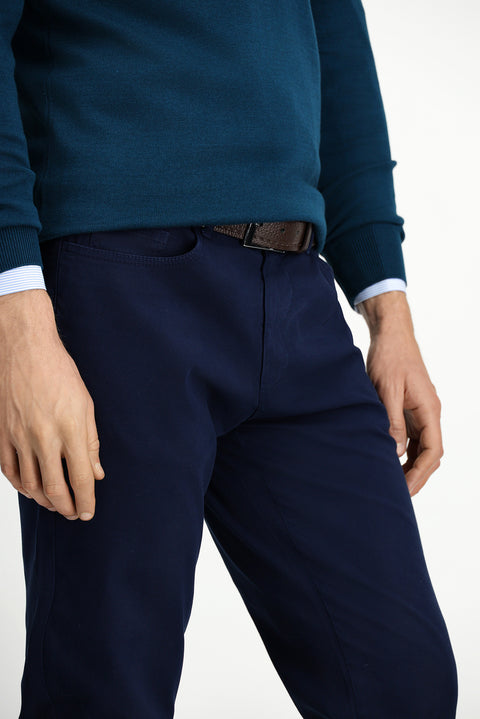 Mid-Navy Slim Fit Stretch Canvas / Chino Trousers