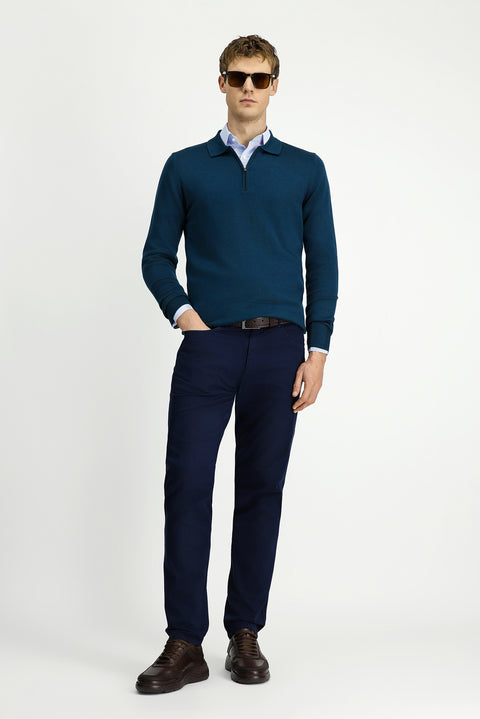 Mid-Navy Slim Fit Stretch Canvas / Chino Trousers