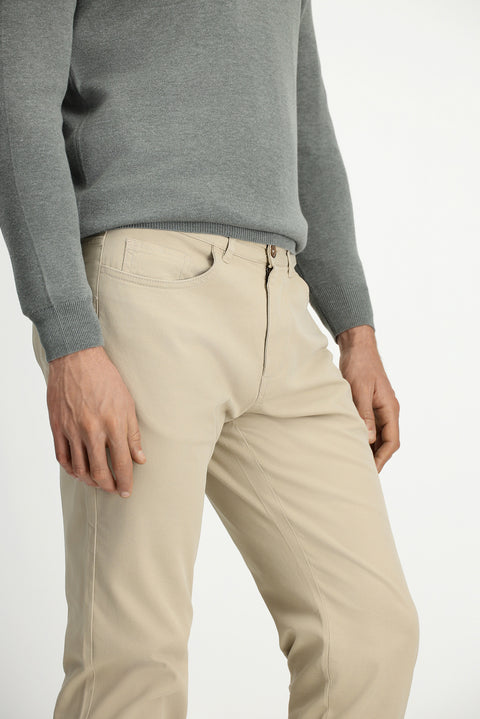 Light Mink Slim Fit Stretch Canvas / Chino Trousers