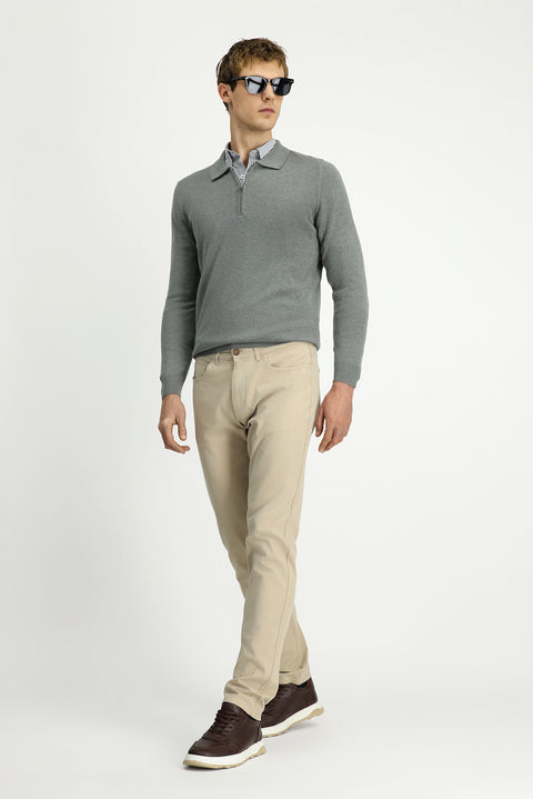 Light Mink Slim Fit Stretch Canvas / Chino Trousers