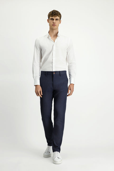 Dark Navy Regular Fit Standard Cut Lycra Canvas / Chino Trousers