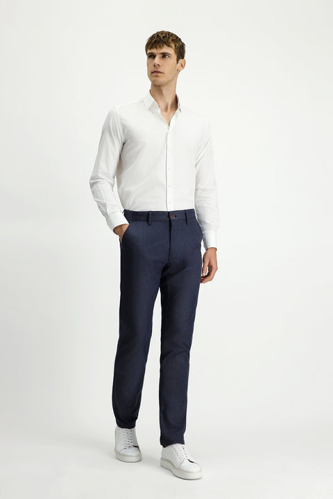 Dark Navy Regular Fit Standard Cut Lycra Canvas / Chino Trousers