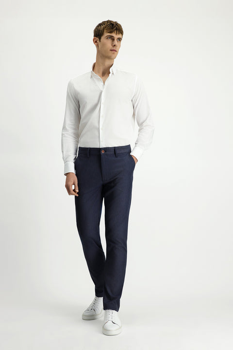 Dark Navy Regular Fit Standard Cut Lycra Canvas / Chino Trousers