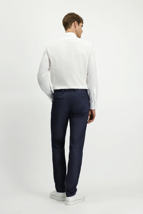 Dark Navy Regular Fit Standard Cut Lycra Canvas / Chino Trousers