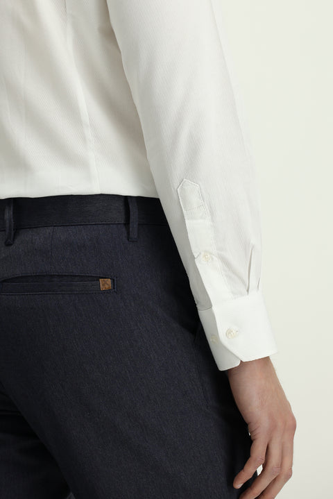 Dark Navy Regular Fit Standard Cut Lycra Canvas / Chino Trousers