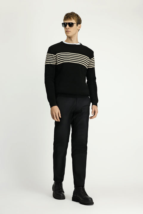 Black Regular Fit Standard Cut Lycra Canvas / Chino Trousers