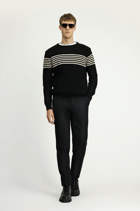Black Regular Fit Standard Cut Lycra Canvas / Chino Trousers