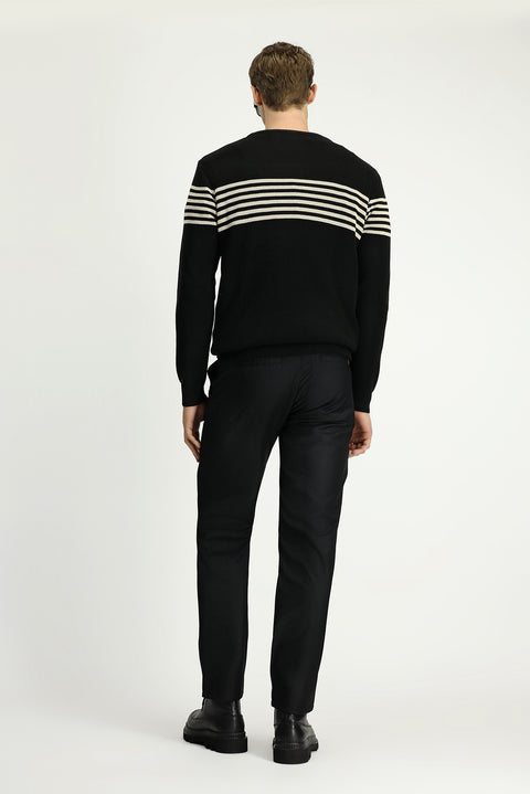 Black Regular Fit Standard Cut Lycra Canvas / Chino Trousers