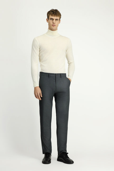 Dark Anthracite Regular Fit Standard Cut Lycra Canvas / Chino Trousers
