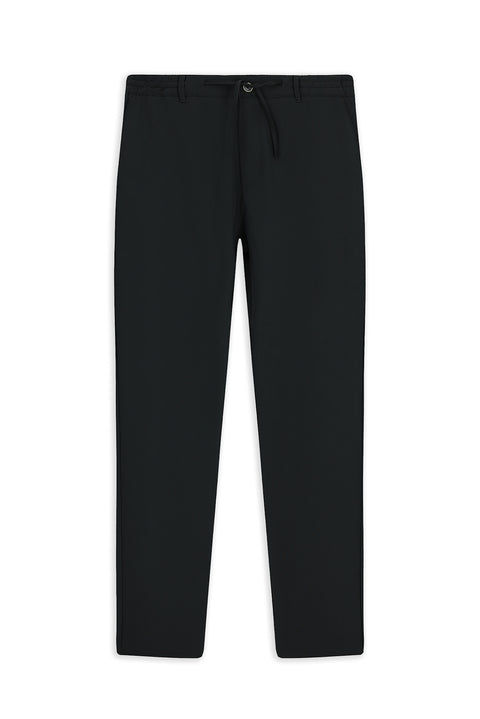 Black Techno-Line Slim Fit Skinny Drawstring Waist Lycra Jogger Pants with Pockets