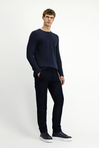  Koyu Lacivert Relaxed Fit Rahat Kesim Likralı Kanvas / Chino Pantolon