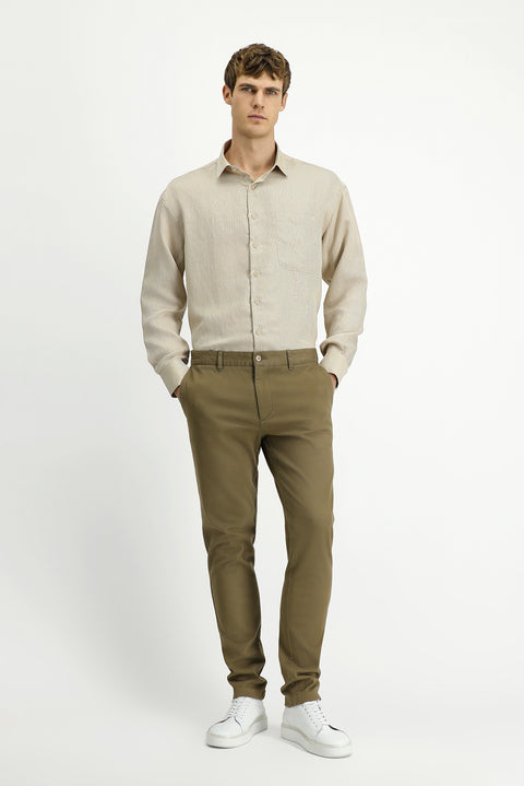 Light Beige Relaxed Fit Stretch Canvas / Chino Trousers