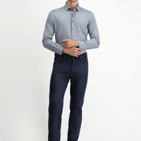 Dark Navy Regular Fit Standard Cut Lycra Canvas / Chino Trousers