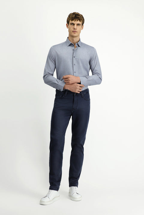 Dark Navy Regular Fit Standard Cut Lycra Canvas / Chino Trousers