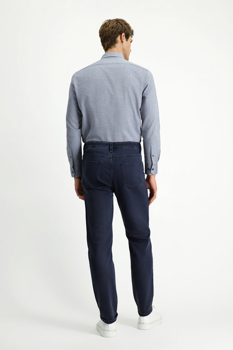 Dark Navy Regular Fit Standard Cut Lycra Canvas / Chino Trousers