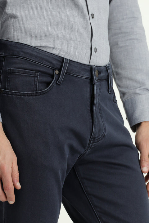 Dark Navy Regular Fit Standard Cut Lycra Canvas / Chino Trousers