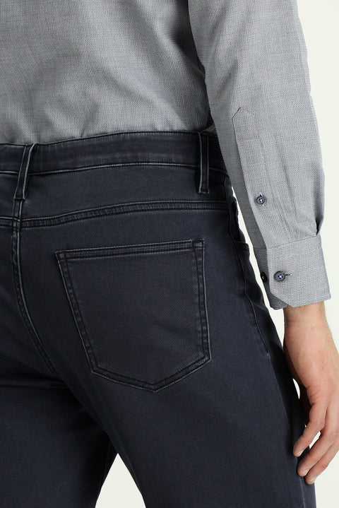 Dark Navy Regular Fit Standard Cut Lycra Canvas / Chino Trousers