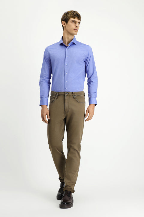 Light Brown Regular Fit Standard Cut Stretchy Canvas / Chino Trousers