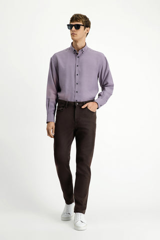  Koyu Kahve Regular Fit Standart Kesim Likralı Kanvas / Chino Pantolon