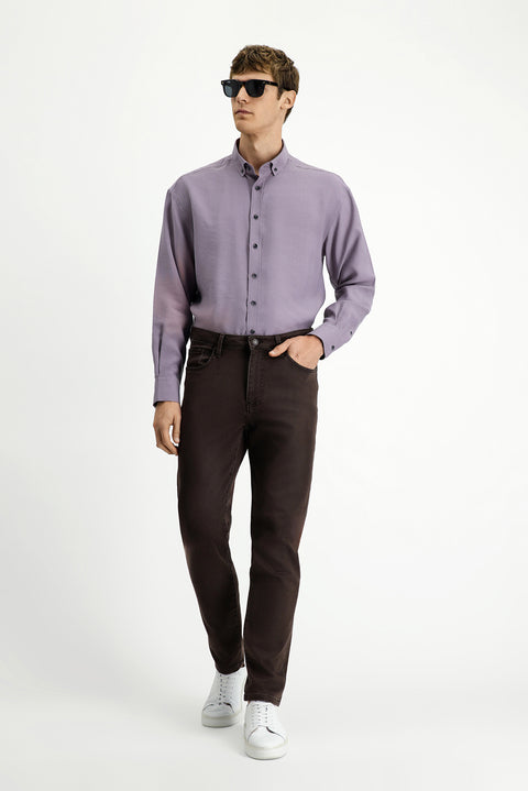 Dark Brown Relaxed Fit Stretch Canvas / Chino Trousers